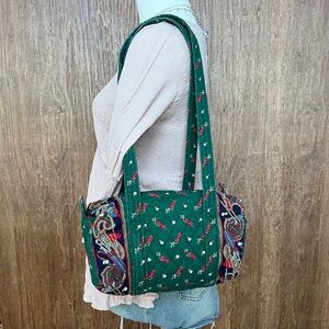 Vera Bradley Green Quilted Y2K Shoulder Bag with Golf Themed Pattern